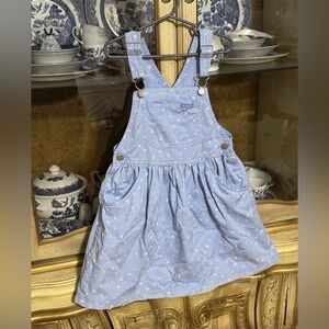 Vintage OshKosh light blue daisy print skirtall overalls dress 6x girls 26”